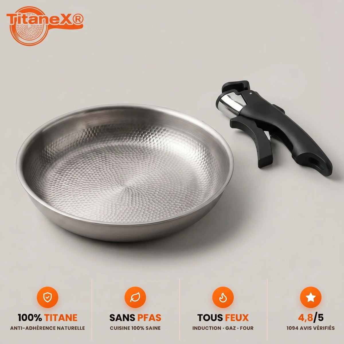 TitaneX® - Poêle avec Manche Amovible